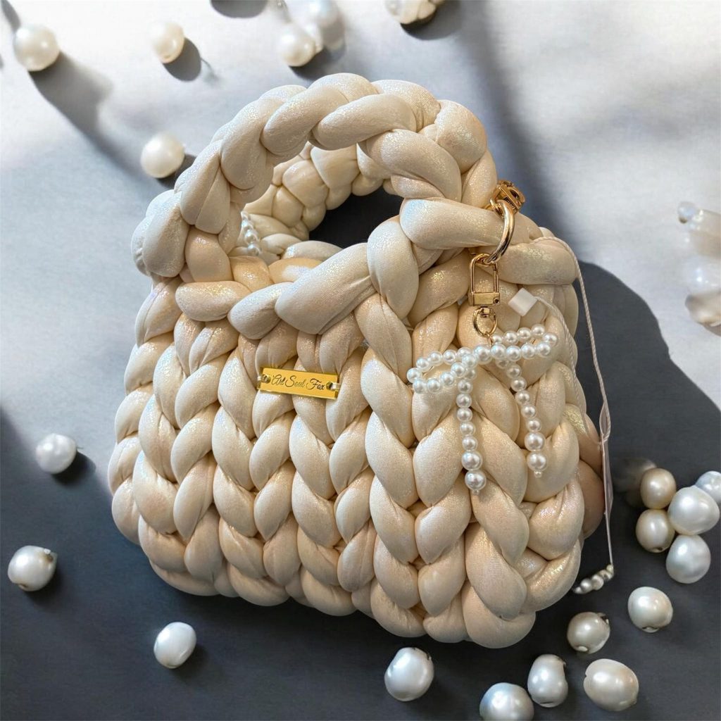 Fox Prestige handmade woven bag Fox Prestige handmade woven bag in pearl ivory with soft texture and elegant pearl details
