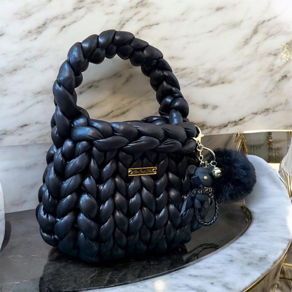 Fox Essence black handmade bag Fox Essence handmade woven bag in black with bold texture and elegant handcrafted style