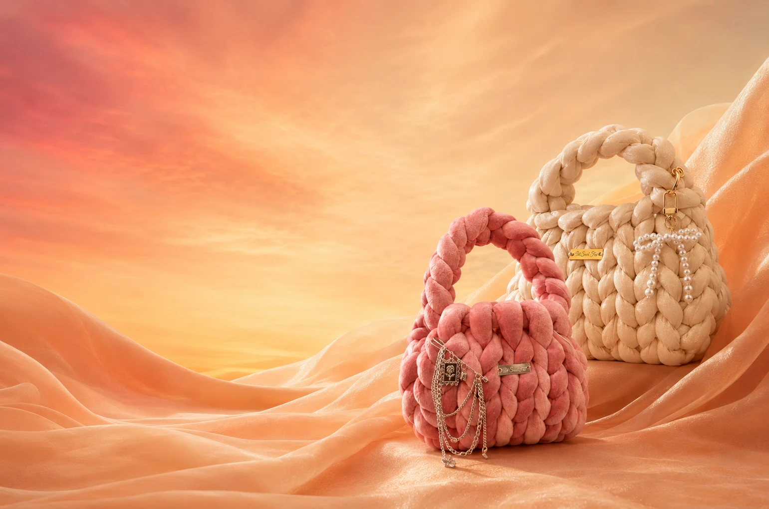 ArtSoulFox handmade woven bags with soft braided texture, custom colors and elegant handcrafted details